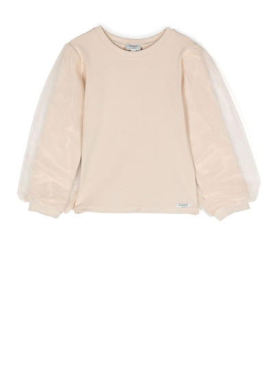 Donsje Kids' Tulle-sleeve Crewneck Sweatshirt In Neutrals