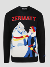 Mc2 Saint Barth Crewneck Sweater Heron With Zermatt Postcard Jacquard In Black