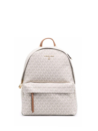 Michael Michael Kors Slater Logo Plaque Zipped Backpack In Bianco