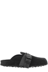 Off-white 30mm Industrial Belt Suede Sabot Flats In Nero