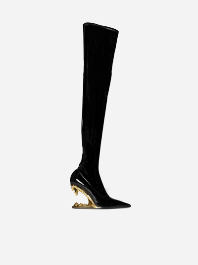 Gcds Devor Faux Leather Boots In Black,gold