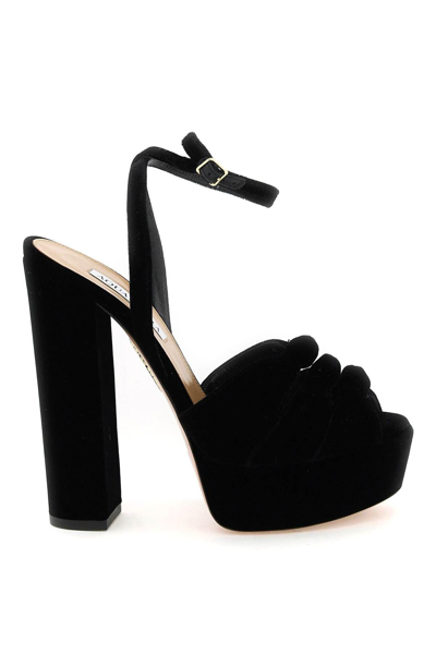 Aquazzura Mira Velvet Knot Ankle-strap Platform Sandals In Black