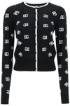 Dolce & Gabbana Intarsia Logo Virgin Wool Cardigan In Bianco