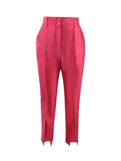Dolce & Gabbana Mikado Trousers With Ankle Slits In Fuchsia