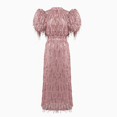 Rotate Birger Christensen Dawn Open-back Fringed Sequin-embellished Tulle Midi Dress In Blossom