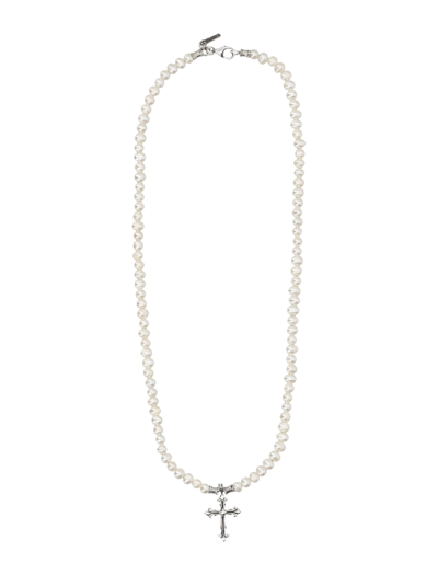 Emanuele Bicocchi Pearl Necklace With Cross In Pearl,silver