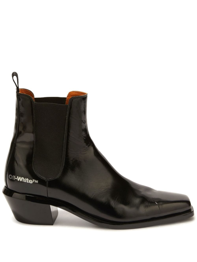 Off-white Texan Leather Boots In Black