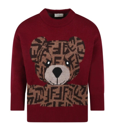 Fendi Bordeaux Sweater For Kids With Bear In Black