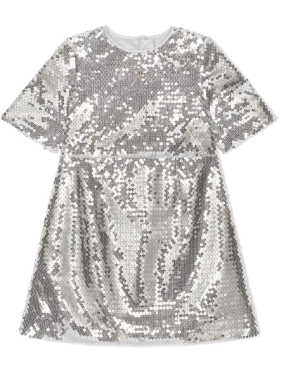 Dolce & Gabbana Kids' Sequined Midi Dress In Silver