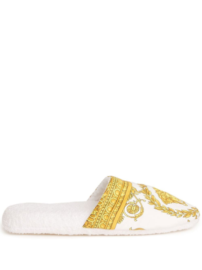 Versace Unisex Medusa Barocco Slippers In White