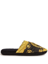 Versace Baroque-print Cotton-terry Slippers In Black