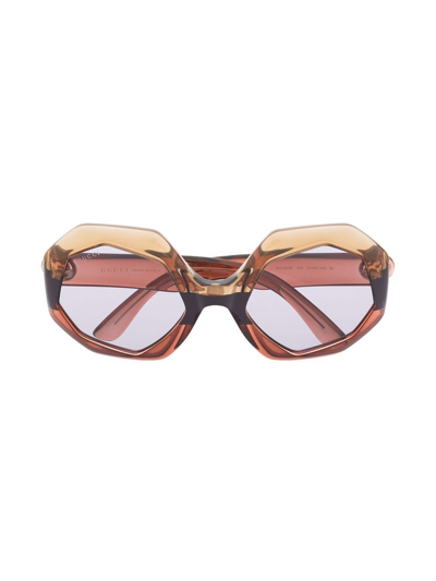 Gucci Logo-plaque Geometric-frame Sunglasses In Pink