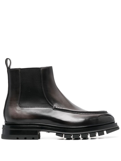 Santoni Ridged-sole Leather Boots In Black