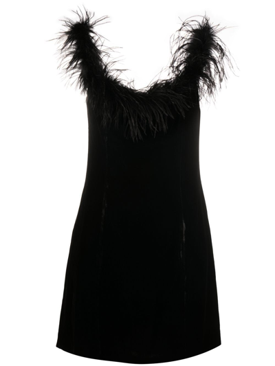Rixo London Lena Off-shoulder Feather-trim Mini Dress In Black