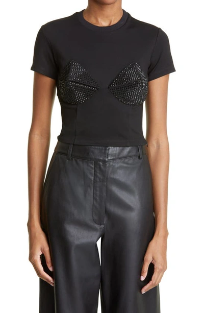 Area Crystal Embellished Baby Tee In Black