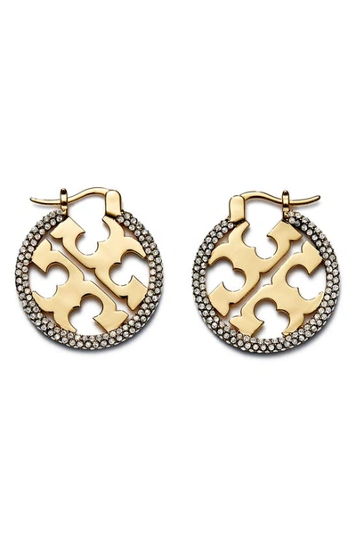 Tory Burch Miller Pavé Hoop Earrings In Tory Gold / Crystal