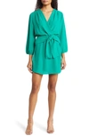 Fraiche By J Long Sleeve Tie Front Dress In Emerald