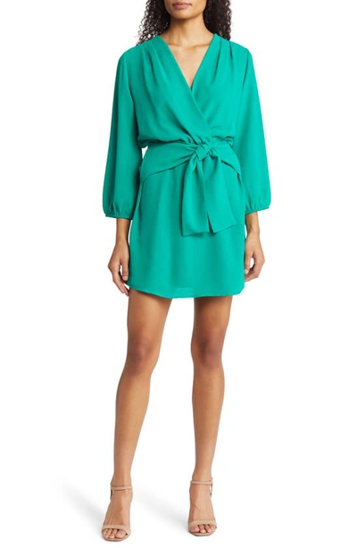 Fraiche By J Long Sleeve Tie Front Dress In Emerald