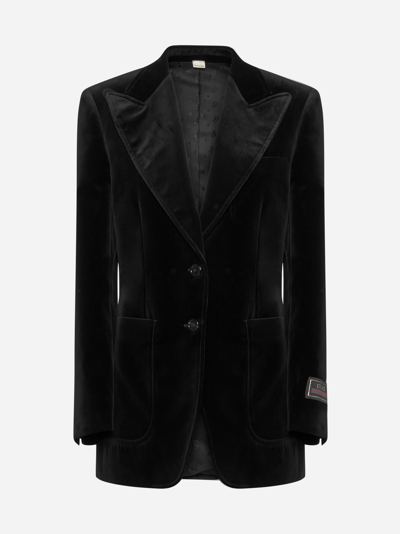 Gucci Velvet Single-breasted Blazer In Black