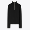 Tory Burch Zip Front Long-sleeve Jersey Top In Black