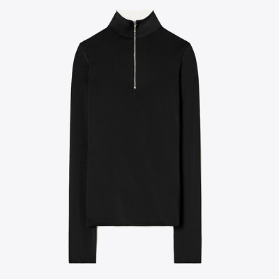 Tory Burch Zip Front Long-sleeve Jersey Top In Black