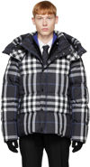 Burberry Detachable Hood Night Check Puffer Jacket In White/dark Charcoal Blue