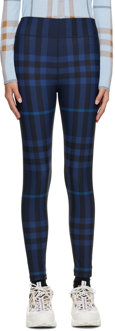 Burberry Madden Check Stretch Jersey Leggings In Dark Charcoal Blue