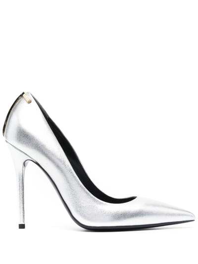 Tom Ford 110mm Metallic-finish Leather Pumps In Silver