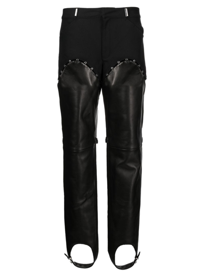 Dion Lee Convertible Twill-paneled Leather Straight-leg Stirrup Pants In Black