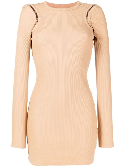 Dion Lee Hook And Eye Ribbed Mini Dress In Safari