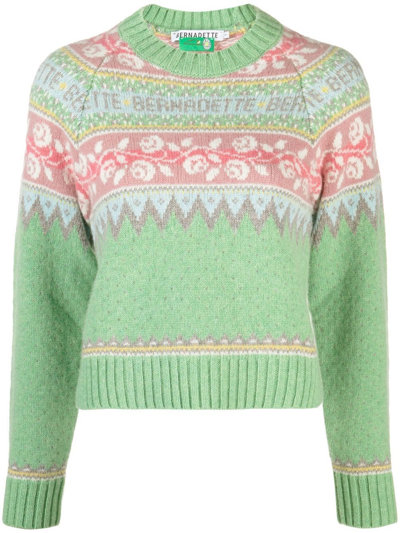 Bernadette Cesar Fair Isle Lambswool Sweater In Green