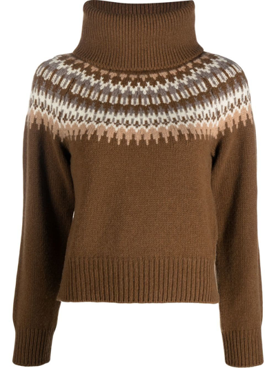Nili Lotan Alesander Fair-isle Turtleneck Sweater In Chestnut