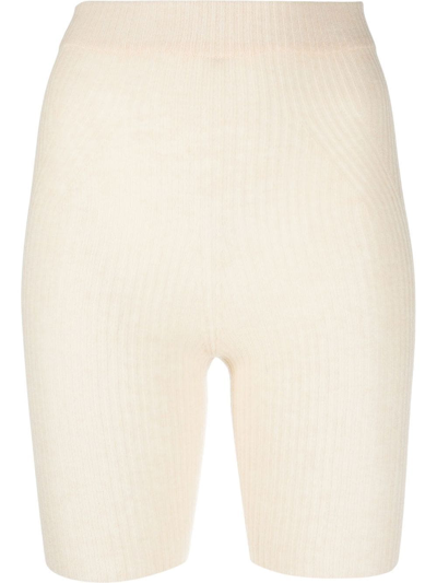 Laneus Elasticated-waist Ribbed-knit Shorts In Cream