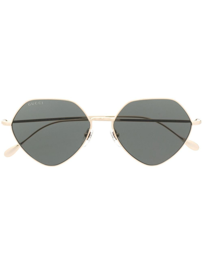 Gucci Logo-engraved Round-frame Sunglasses In Gold