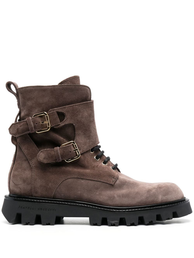 Fratelli Rossetti Suede Buckle-strap Lace-up Boots In Brown
