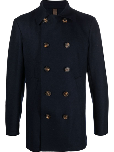 Eleventy Double-breasted Wool Coat In Blue