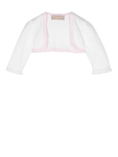 La Stupenderia Babies' Ruffle-trim Cropped Knitted Cardigan In 中性色