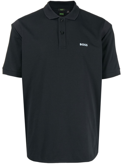 Hugo Boss Logo-print Short-sleeved Polo Shirt In 黑色