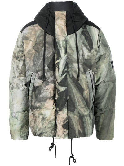 Holden Faded Camouflage-print Padded Jacket In Green