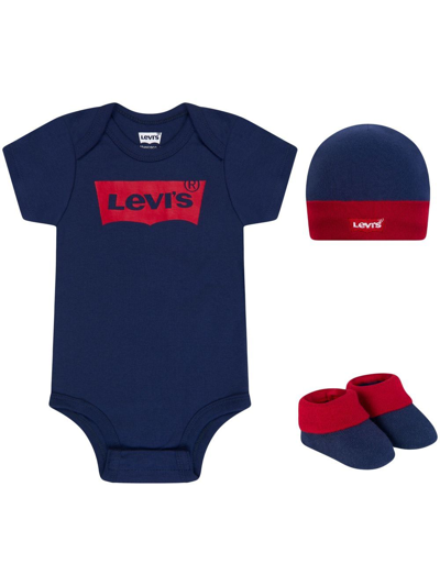 Levi's Logo-print Cotton Babygrow Set In 蓝色