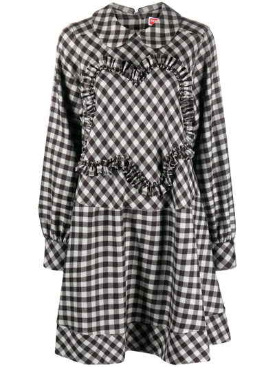 Kenzo Gingham-check Midi Dress In Misty Grey