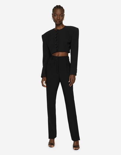 Dolce & Gabbana Woolen Pants With Slits On The Hem In Black