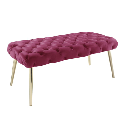 Nicole Miller Claude Velvet Button Tufted Bench With Metal Legs In Pink