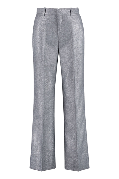 Rodebjer High-waisted Glitter Flared Trousers In Silver
