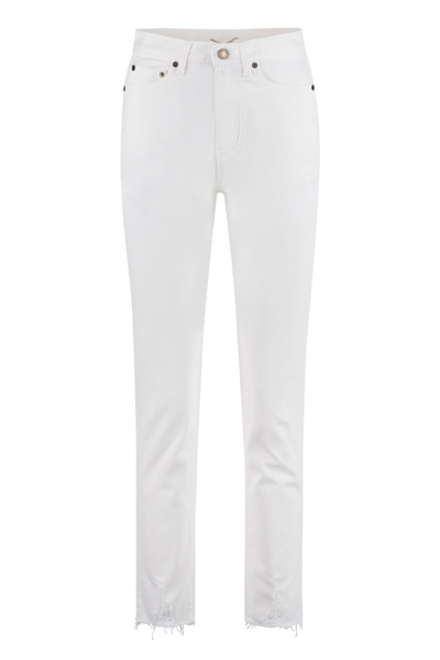 Saint Laurent High-rise Distressed-cuff Cropped Jeans In Bianco