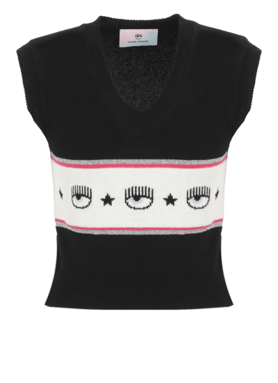 Chiara Ferragni Eye Logo Knitted Vest In Black