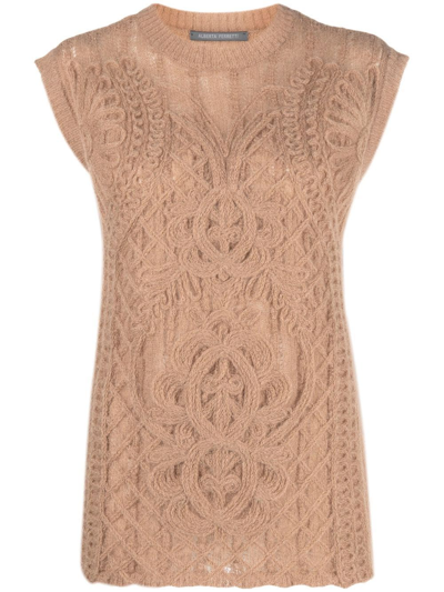 Alberta Ferretti Cable-knit Crew Neck Vest In Neutrals