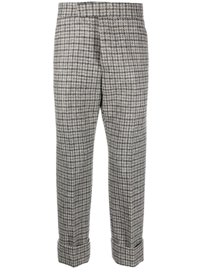 Thom Browne Houndstooth-check Wool Trousers In Grey