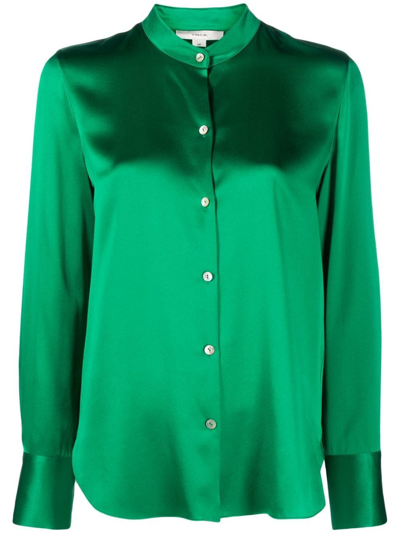 Vince Band-collar Silk Shirt In Green