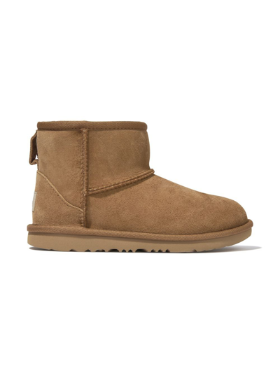 Ugg Kids' Classic Mini Ii Fur-lined Suede Leather Boots In Brown
